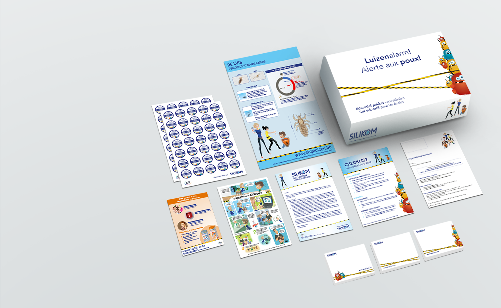 Bestel hier het educatieve pakket vol educatieve materialen en stickers om luizen te bestrijden.